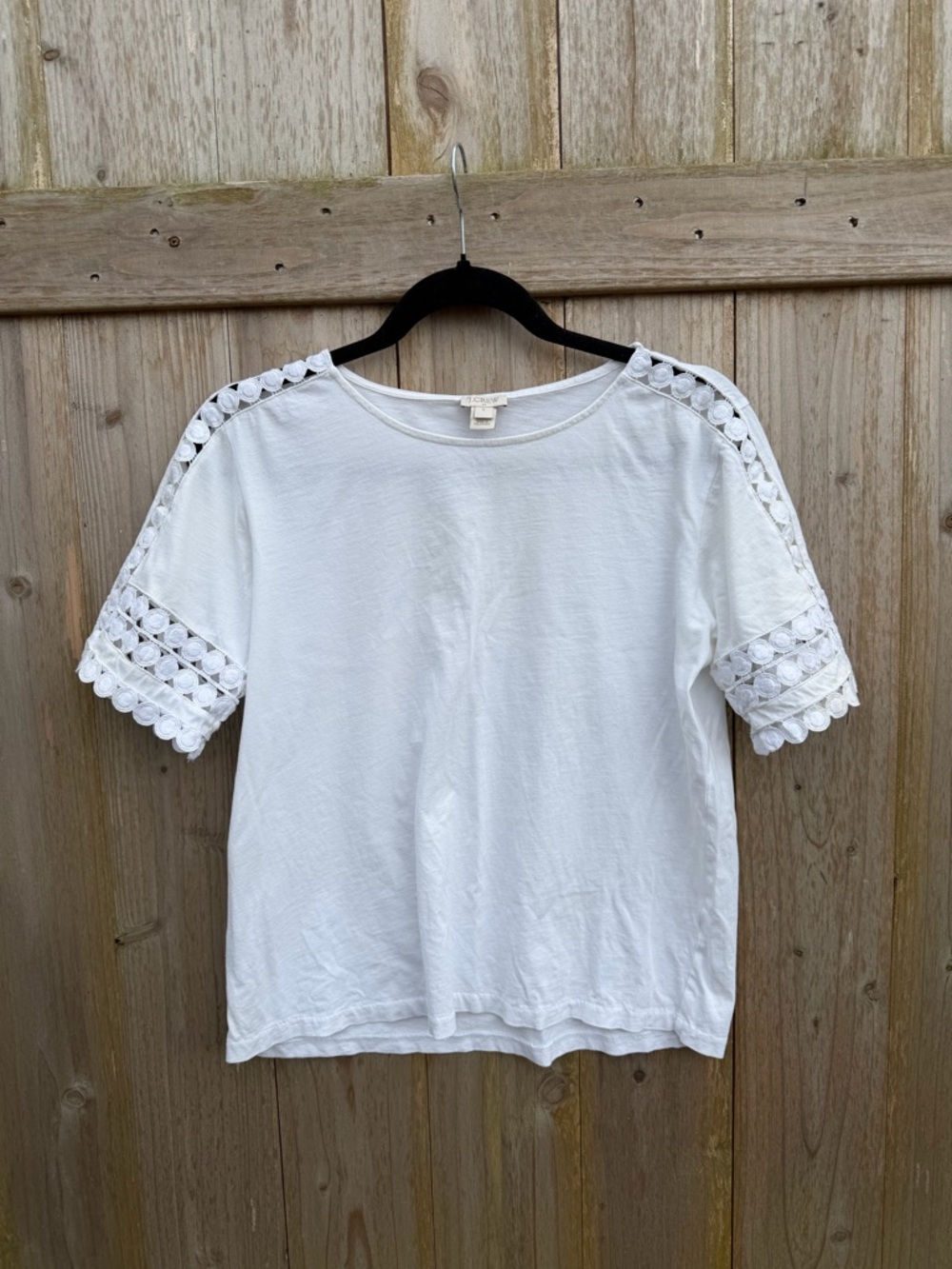 J. Crew White Circle Trim Short Sleeve Top